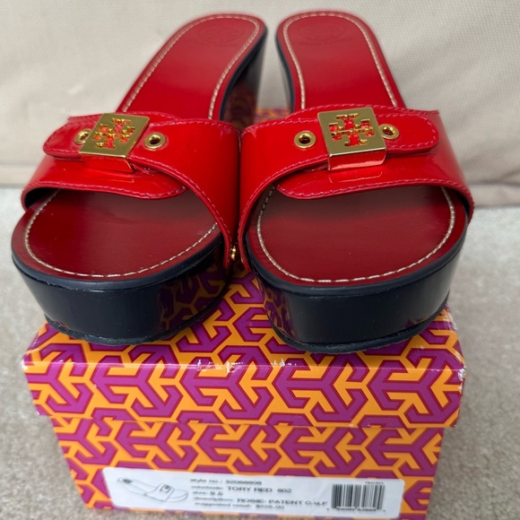 Red Patent Calf Tory Burch wedges New in Box 9.5 Rare - Picture 4 of 10